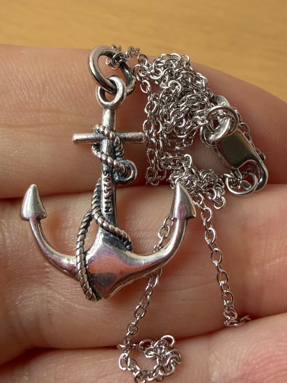 VINTAGE ANCHOR PENDANT CHAIN NECKLACE 925 STERLING SILVER DETAILED WELL MADE